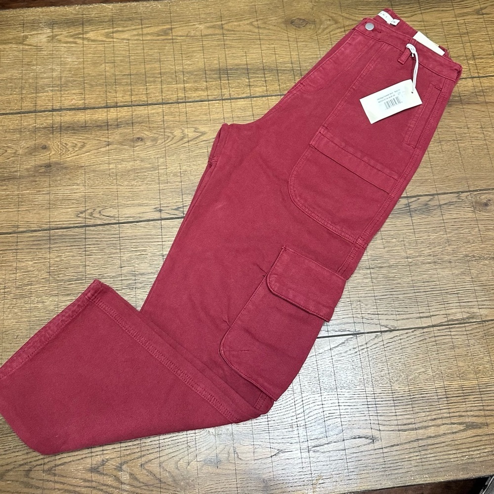 MNML Men's Ultra Baggy Cargo Jeans in Burgundy 29x30 NWT